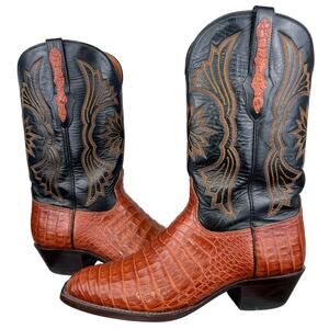 Black Jack Men's Orange Black Caiman Belly Square Toe Exotic Cowboy Boots 11.5